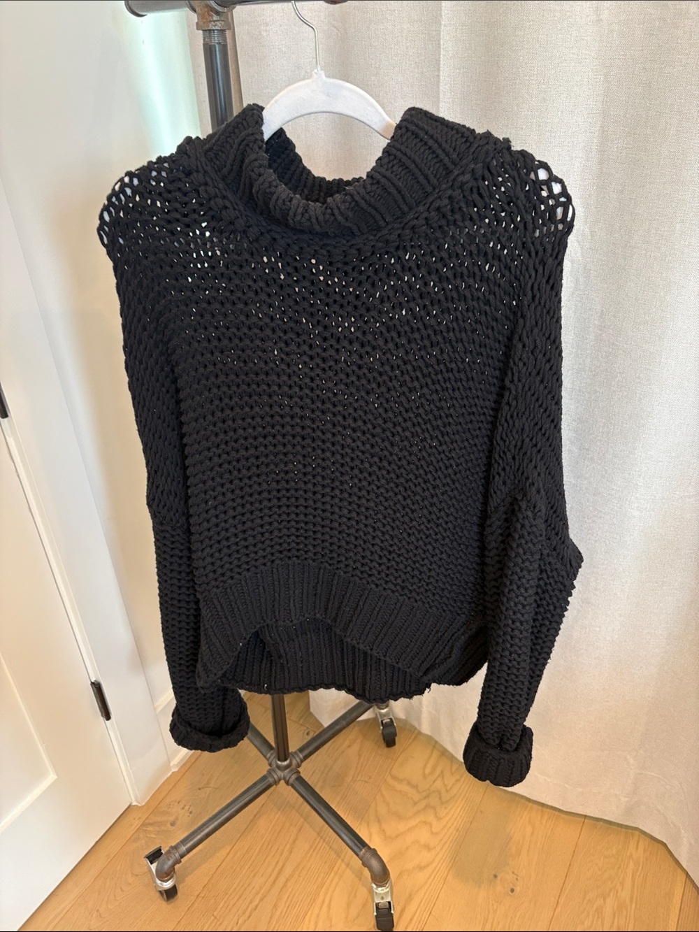 Free People Black Chunky Knit Turtleneck Sweater - Women